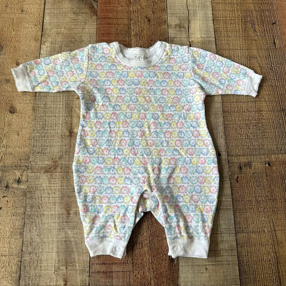 Vintage Minicase Baby Romper With Sheep Pattern With Pastel Colors Snap Closure